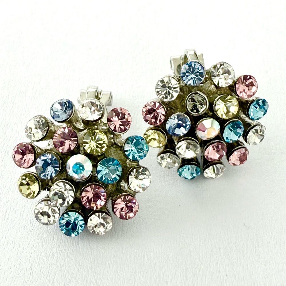 Vintage Multi-Colored Rhinestone Cluster Earrings